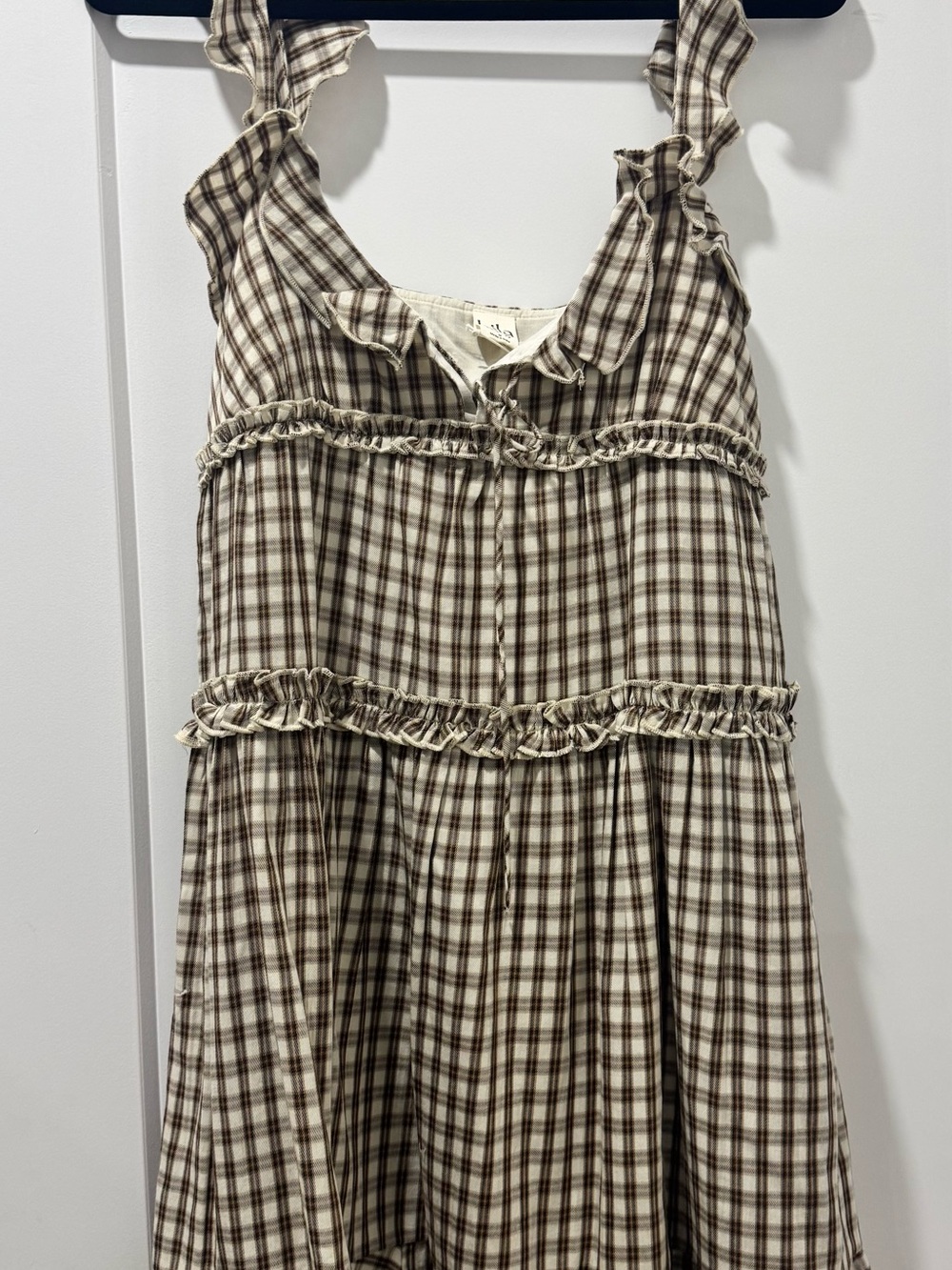 Bila Brown Plaid Ruffle Tiered Sundress